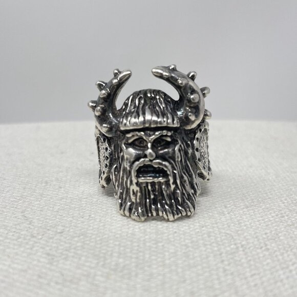 Viking Head Ring Stainless Steel Size 11.5 Silver-Tone Biker Goth Punk Metal - Picture 1 of 10